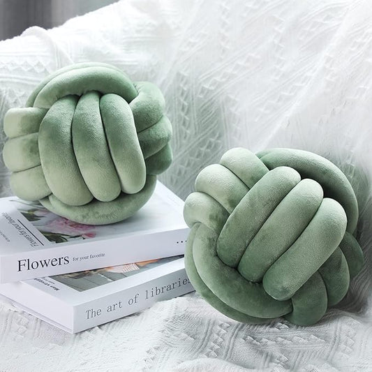 Namalu 2 Pcs Soft Knot Pillow Ball, Decorative Round Throw, Soft Knotted Plush Pillows, Handmade Stuffed Ball Pillows Cushion for Bedroom Sofa Couch Home Decor(10.6 Inches,Dark Green)