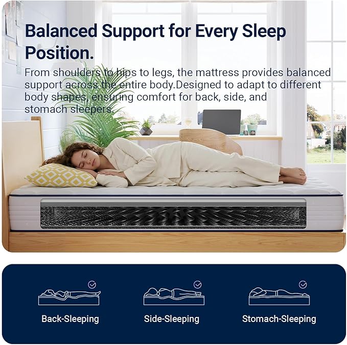 Avenco 6 Inch Twin Mattress for Deep Sleep, Twin Size Mattresses with Innerspring for Pressure Relief, Foam and Spring Hybrid Colchones Breathable Cover CertiPUR-US Certified Bed Mattress in a Box