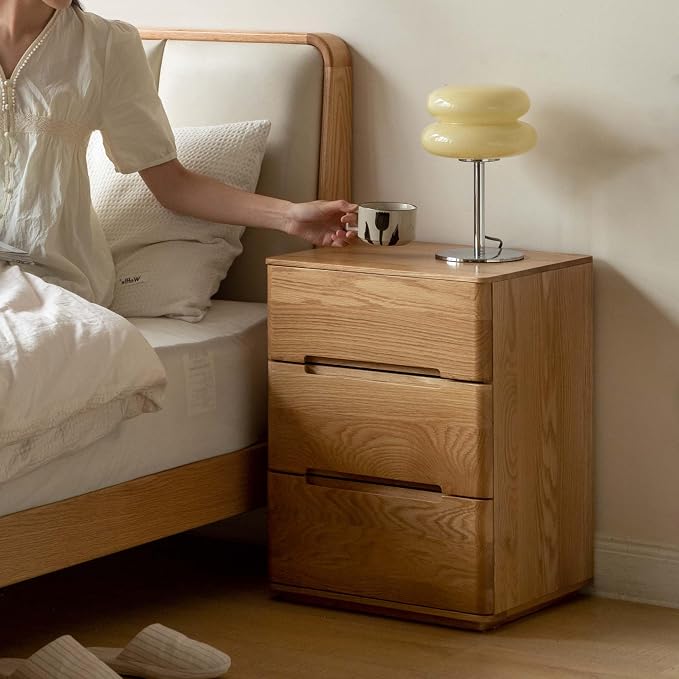 YESWOOD Solid Oak Wood Nightstands, Modern Natural Night Stand, Handleless 3-Drawer Bedside Table, 23'' Tall Nightstands for Bedroom, Large End Table with Storage for Living Room, Curved Profile - Image 6