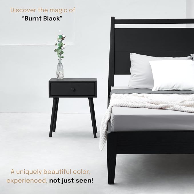 NTC Solid Oak Lux Nightstand with Drawer, Mid Century Modern Side Table Bedroom, Bedside Furniture, Night Stand, End Table, Easy Assembly - Burnt Black - Image 7