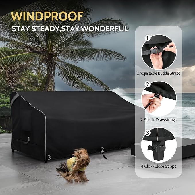 COSFLY Outdoor Patio Sofa Covers Waterproof, Heavy-Duty UV-Resistant Furniture Covers, Adjustable Fit with Buckle Straps, Fits 3-Seater Sofa up to 76"W x 32.5"D x 33"H ( Black) - Image 5