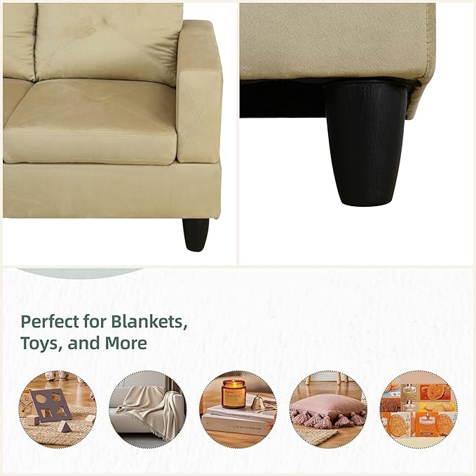 FONTOI L Shaped Sectional Couch Sofa, Modern Couches for Living Room, Comfy 4 Seat Modular Sectional Sofa with Ottoman Storage for Bedroom Apartment, Beige