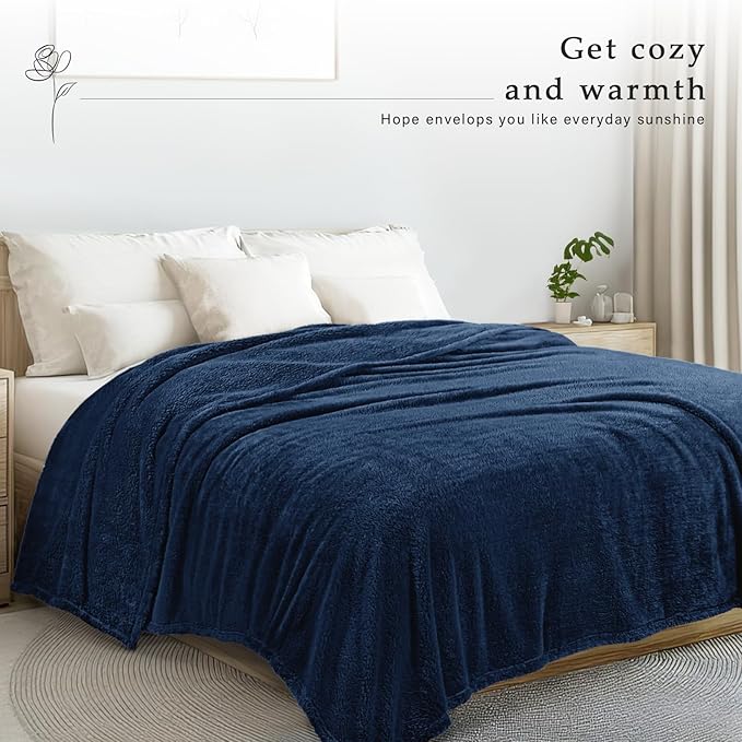 Exclusivo Mezcla King Size Blanket for Bed, Super Soft Velvet Plush Fleece Blankets, Fuzzy Cozy and Warm for Winter, 90x104 Inches, Navy Blue