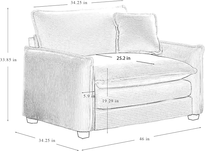 KEIKI 46" Oversized Corduroy Modular Sectional Single Sofa with High-Density Foam Cushions, Removable Armrests, Upholstered Retro 1-Seater Lounge Accent Chair with 1 Pillow, for Living Room, Tan