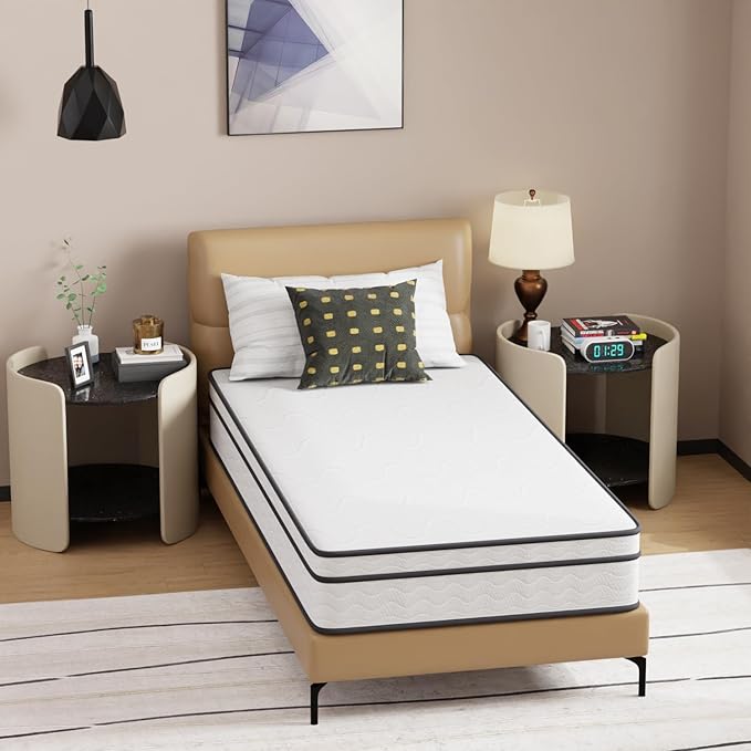 PayLessHere | 10 Inch Twin Mattress | Medium Firm Hybrid Mattress | White | with High-Density Foam and Breathable Cover | Pocket Spring Design, Pressure Relief | Bed in a Box, CertiPUR-US Certified