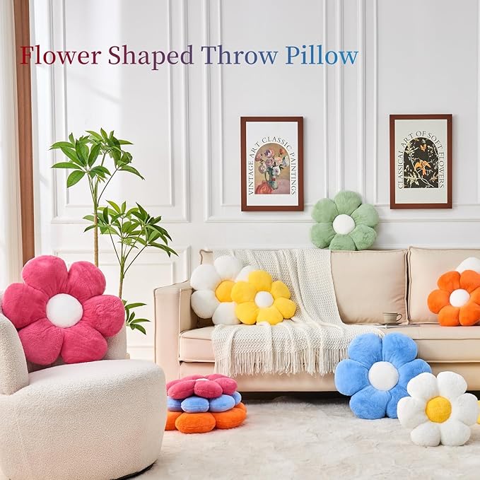 Pink Flower Pillow，Flower Shaped Throw Pillow 15.7In Daisy Pillow Cushion Cute Flower Seating Cushion Home Decorative Pillows for Sofa Couch Bed
