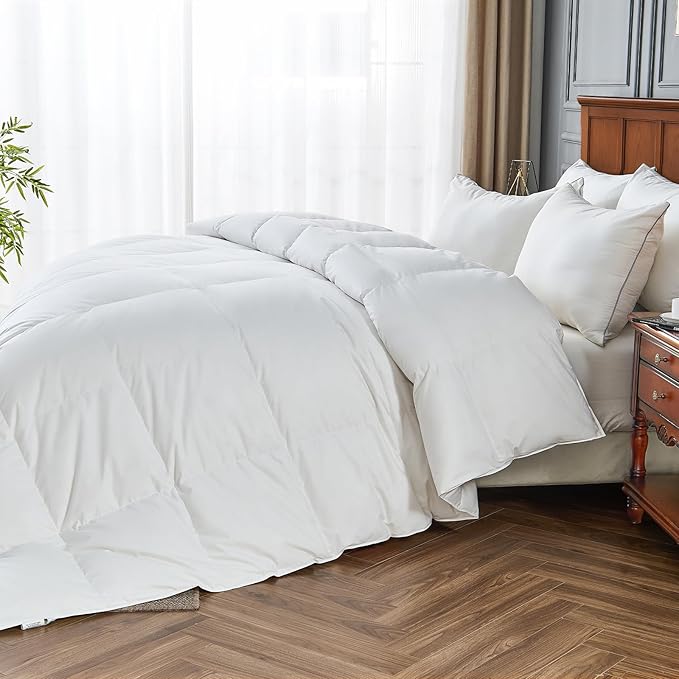 Goose Feather Comforter Oversized King, 100% Cotton Duvet Insert All Season White Bed Comforter Quilted with 8 Corner Tabs Hotel Luxury Fluffy Duvet Insert, 116 x 98 Inch, Machine Washable