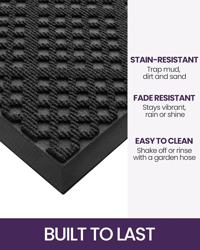 DEXI Front Door Mat Outside Entrance, 17x30 Entryway Rubber Back Doormat Heavy Duty, Non Slip Low Profile Welcome Entry Mats for Inside House Floor Exterior Patio, Black - Image 3