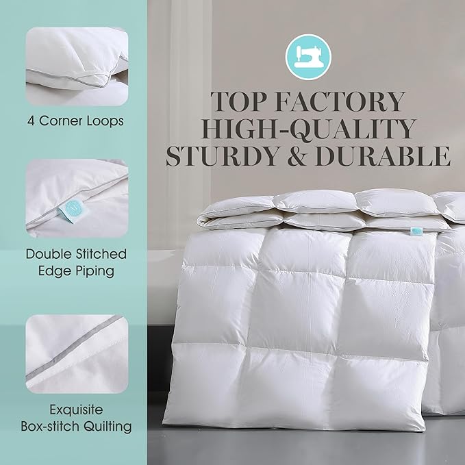 Martha Stewart White Goose Down and Feather Comforter King Size - All Season Warmth Fluffy Duvet Insert with Corner Tabs - Bedding Comforter with 100% Cotton Cover - 106 x 90 Inch