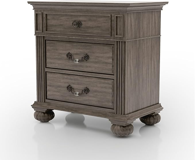 Furniture of America Malierd Traditional Wood 3-Piece Bedroom Set, Panel Queen-Size Bed and 3-Drawer Nightstand, Box Spring Required for Bedroom, Gray