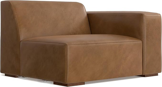 SIMPLIHOME Rex Right-Arm Sofa Module in Full-Grain Genuine Leather, Caramel Brown, 44-inches Wide, Handcrafted Modern-Style Right-Arm Accent Chair for Living Room and Family Room