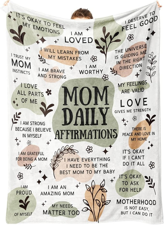 BaubleDazz First Mothers Day New Mom Gifts Blanket, Mama Daily Affirmations, Postpartum Pregnancy Gift for First Time Moms, Mommy to Be, Mama, New Mom Essentials, Birthday Gifts for Moms(50" x 60")