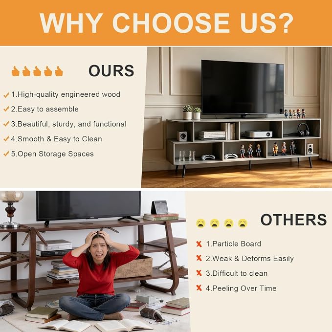 Lightdot 65" TV Stand Fits TVs Up to 75 Inch, Modern Entertainment Center with Power Outlet & Open Storage Shelves, Sofa Cabinet Media Console, Easy Assembly TV Table for Living Room,Bedroom - Image 7