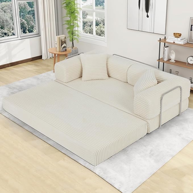 Eafurn 4-in-1 Convertible Folding Sofa Bed Boneless Loveseat Sofa in a Box - Foam Sleeper Couch with Fxied Frame, Modern Corduroy Upholstered Floor Couch & Fold Out Mattress | Breathable material, Fixed-shape Frame