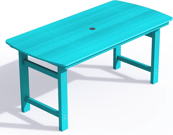 Ciokea HDPE Outdoor Dining Table with Umbrella Hole,66" Rectangle Patio Table for 6,All-Weather Outdoor Patio Furniture Set for Garden Backyard, Lake Blue by CIOKEA