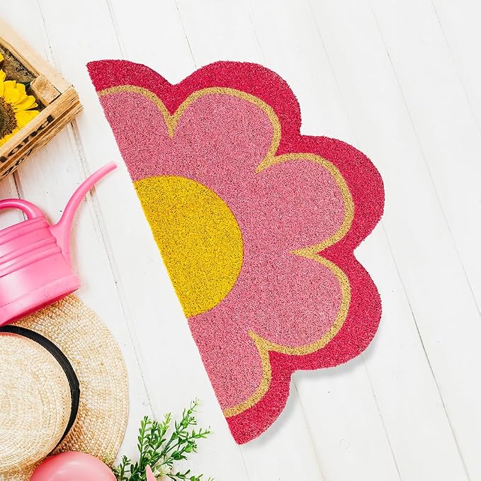 Fisura - Outdoor Flower Coconut Doormat with Non-Slip PVC Base. Doormat with Original Shape. Pink Design. Hand Painted. Dimensions: 30 x 18 in - Image 4