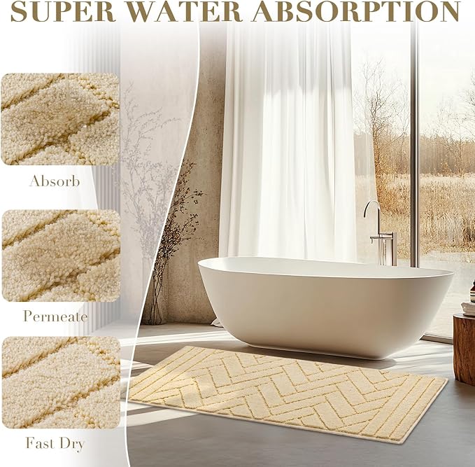 hicorfe Indoor Doormat,Front Back Door Mat Rubber Backing Non Slip Door Mats 20"x31.5" Absorbent Resist Dirt Entrance Doormat Inside Floor Mats for Entryway Washable Low-Profile(Cream Yellow) - Image 5