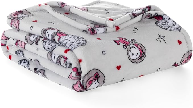 Berkshire Peanuts® VelvetLoft® Cute Character Snoopy Plush Blanket,Over the Moon for You Light Grey,Full/Queen 90 in x 90 in (Official Peanuts® Product)