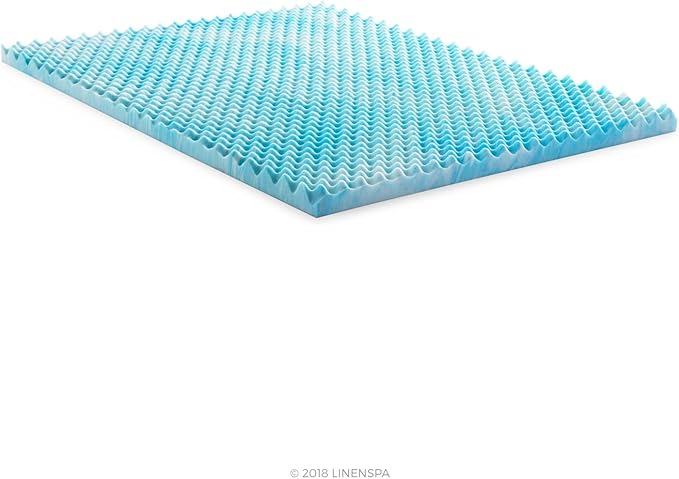 Linenspa 3 Inch Gel Memory Foam Mattress Topper – Egg Crate Style, Reversible for two feels – Promotes Airflow & Relieves Pressure Points – California King