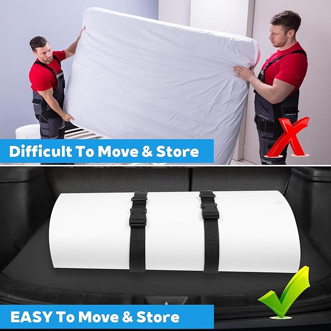 4 PCS Mattress Topper Straps, Black Portable 59" X 1.37" Mattress Packing Strap Adjustable Memory Foam Mattresses Moving Strap with Buckle for Home Mattresses Transport Storage
