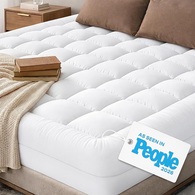 Cloud-Like Twin Mattress Topper - 100% Cotton Top Mattress Pad for Back Pain Relief - Breathable & Naturally Cooling for Hot Sleepers, White