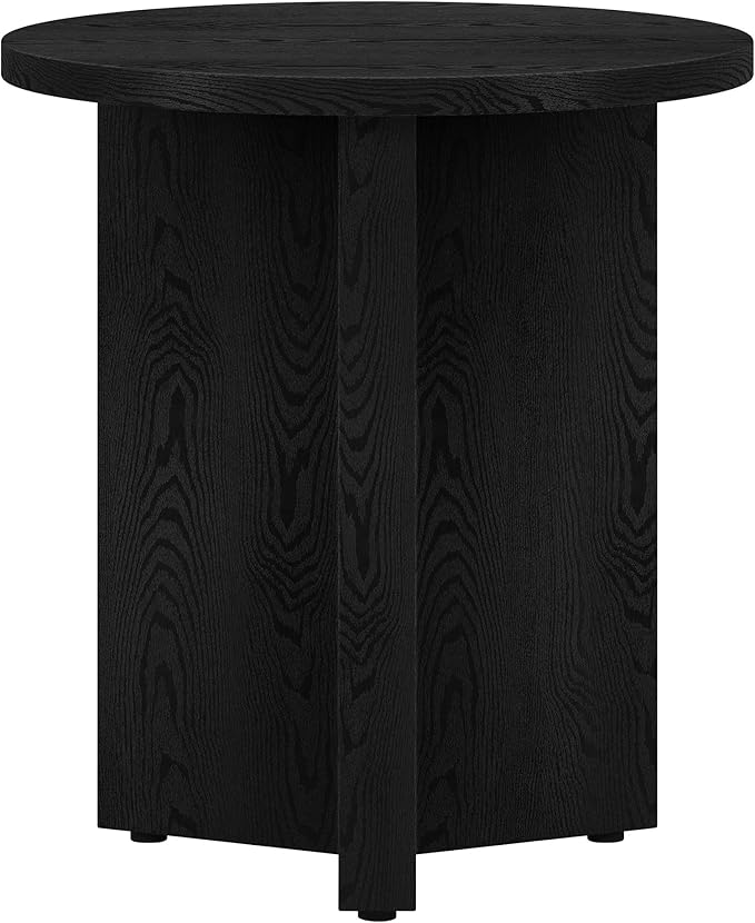 Henn&Hart 20" Wide Round Side Table in Black Grain, for Home, Living Room, Bedroom, Entertainment or Office