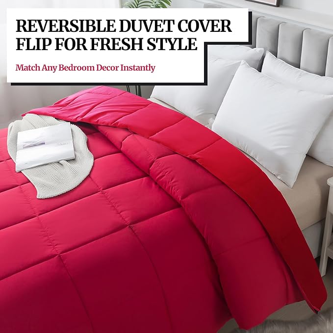 Duvet Insert Down Alternative Bedding Comforter King Size - All-Season Bedding - Lightweight & Machine Washable (Bright Red, King (U.S. Standard))