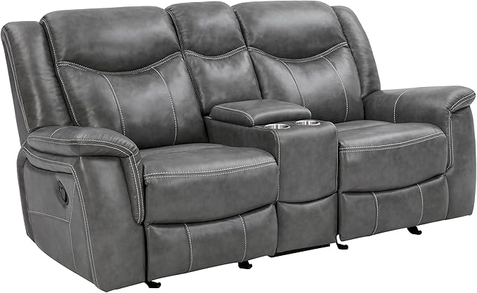 Coaster Home Furnishings - Conrad - Faux Leather Upholstered Padded Arm Glider Loveseat with Cup Holders, USB Port, Storage Drawer, and Power Outlet - Living Room & Home Theater - Gray - 650355