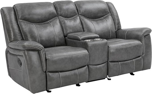 Coaster Home Furnishings - Conrad - Faux Leather Upholstered Padded Arm Glider Loveseat with Cup Holders, USB Port, Storage Drawer, and Power Outlet - Living Room & Home Theater - Gray - 650355