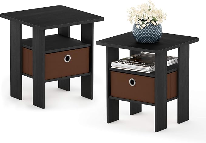 Furinno Andrey Set of 2 End Table / Side Table / Night Stand / Bedside Table with Bin Drawer, Americano/Medium Brown by Furinno-FitsYourSpaceFitsYourBudget