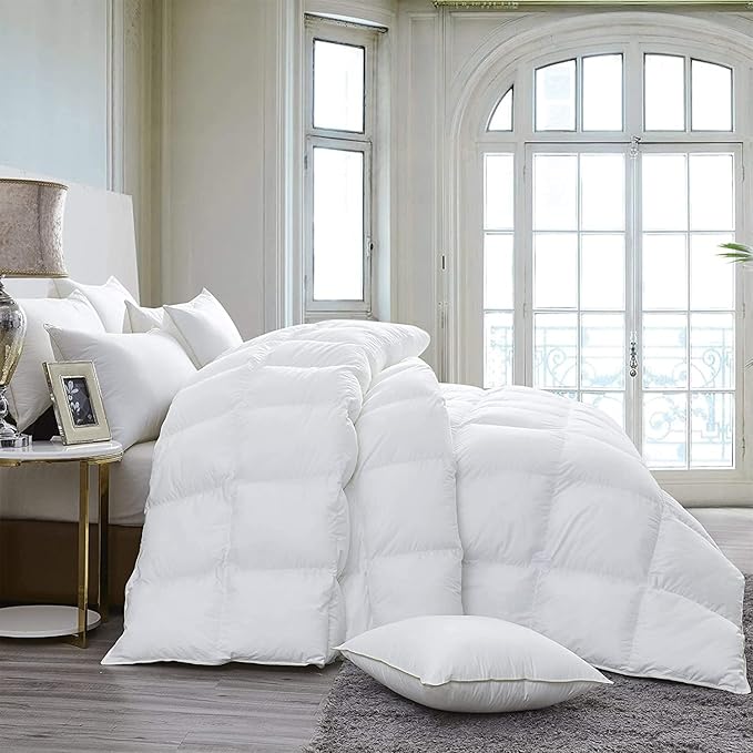Luxurious 800 Thread Count Hungarian Oversize Goose Down Comforter 108 x 98 INCHES 750 Fill Power, 80 oz Fill Weight, 100% Egyptian Cotton Cover (California King, White)