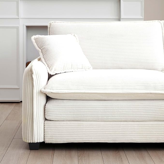 KEIKI 115" U-Shaped Oversized Corduroy Modular Sectional Sofa with 2 Ottoman, High-Density Foam Cushions, Removable Armrests, Upholstered 3-Seater Corner Couch with 5 Pillow, for Living Room, Beige