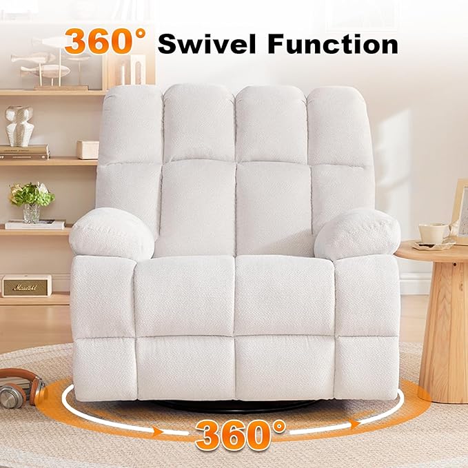 Eiayeebil Oversized Swivel Rocker Recliner Chair Set of 2 for Adult, Rock Recliner for Big Man, Extra Wide Manual Recliners, Overstuffed Soft Rocking Sofa Chair(Beige)