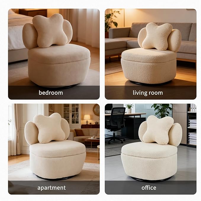 Teddy Velvet Swivel Accent Chair with Storage, 360° Rotating Ergonomic Armchair, Scratch-Resistant Upholstered Sofa Chair for Living Room, Bedroom, Nursery, Apartment or Small Spaces, 300 lbs Capacity