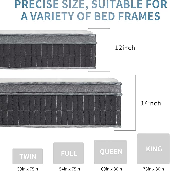 inight Twin Hybrid Mattress 14 Inch, Fresh-Sleep Tech with Nebulign Foam, Medium Firm Cooling Airflow for Pressure Relief, Fiberglass Free, CFR 1633 Compliant