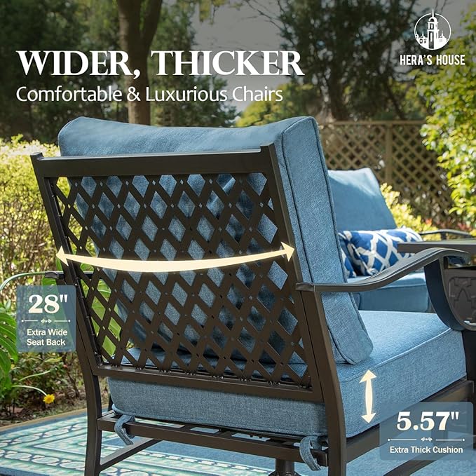 HERA'S HOUSE 7 Piece Patio Furniture Set, 2 x Rocking Chair, 2 x Fixed Chair, 2 x Ottoman, 1 x 3-Seat Sofa, All Cushioned 9 Seats Metal Outdoor Conversation Set for Lawn Garden Backyard