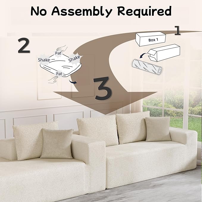 L-Shape Cloud Sectional Sofa, 104” Modern Modular Boneless Couch with Right Chaise Lounge, Compressed Floor Sofa with 5 Pillows & Deep Seat, Rain Drop Velvet Couch for Living Room, Beige