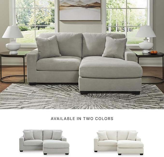 Signature Design by Ashley Ammon Contemporary Anti Sag Sofa Chaise with Loose Seat Cushion and 2 Accent Pillows, Light Gray