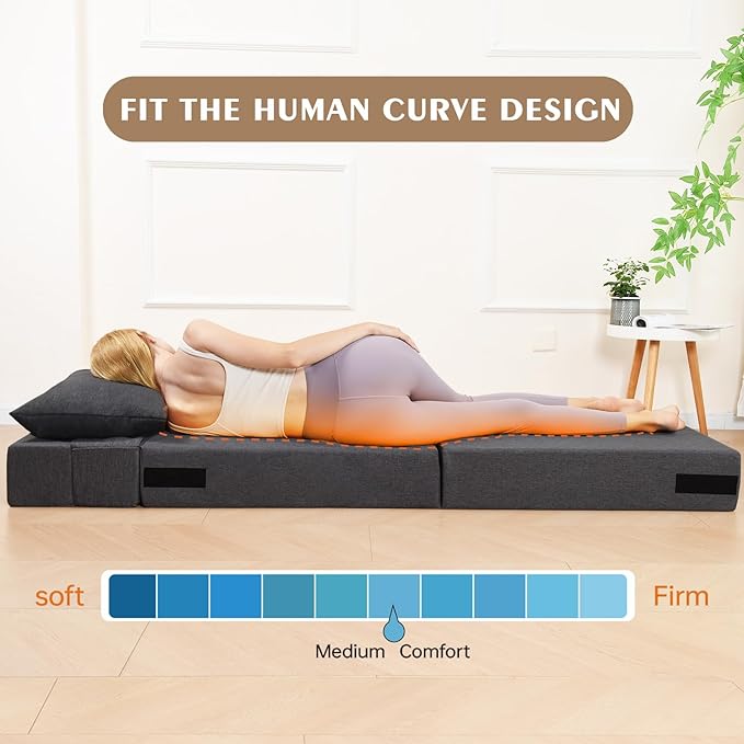 Folding Sofa Bed, Foldable Sleeper Chair with Washable Cover, Convertible Futon Sofa Bed with Pillow, Fold Out Couch for Living Room, Dorm, Guest Room, Single Size, Dark Grey