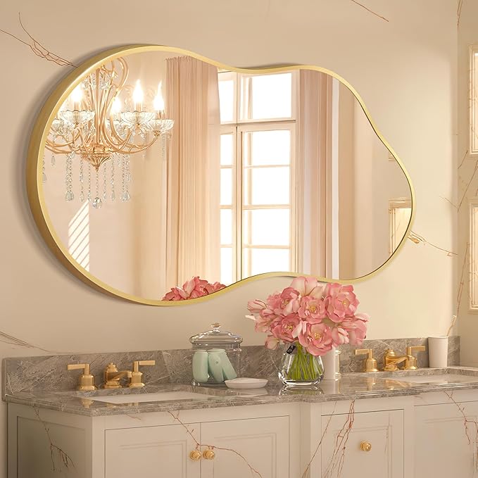 Dorlicecass Irregular Wall Mirror - Wall Mirrors Decorative 24"x36" Gold Asymmetrical Mirror Tempered Glass Aviation Aluminum Alloy Frame for Bathroom, Bedroom, Living Room, Cloakroom, Entryway - Image 2
