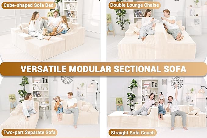 HABUTWAY 101'' Modular Sectional Sofa Cloud Couch with Deep Seat, Modern L-Shaped Convertible Couches Upholstered Couch with Chaise for Living Room Bedroom(Beige, Left-Facing Chaise)