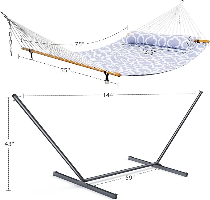 ANAGOO Double Hammock with Stand, Heavy Duty Outdoor Hammock for Two, 500 LBS Capacity, Stable Steel Frame with Balance Strap, Easy Tool-Free Assembly for Patio, Garden, Backyard & Beach,Round Gray - Image 6