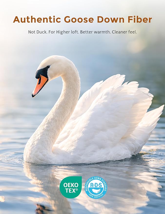 DWR Goose Feather Down Fiber Comforter King Size, Fluffy White Duvet Insert, Buttery-Soft and Breathable, Marshmallow-Like Loft, All Season Hotel Luxury Bedding, 8 Corner Tabs, 106" x 90"