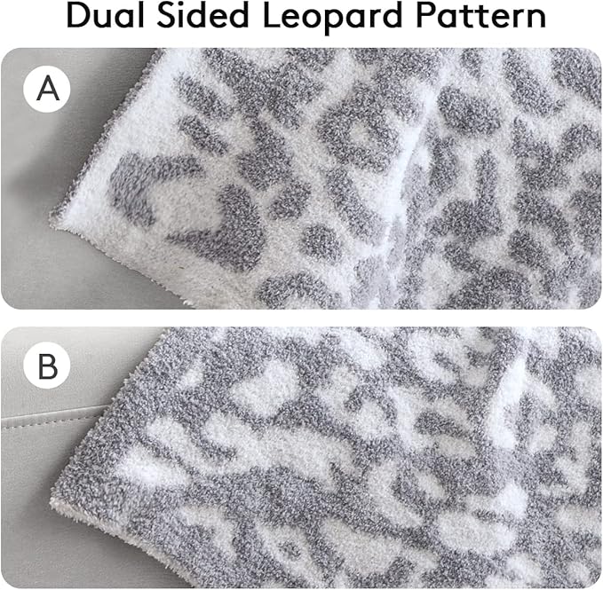 MH MYLUNE HOME Ultra Soft Leopard Throw Blanket (50x60 inches) Microfiber Blanket Plush Warm Reversible Cheetah Blanket Snow Leopard Pattern Throw for Couch Bed Sofa - White Gray, 50"x60"