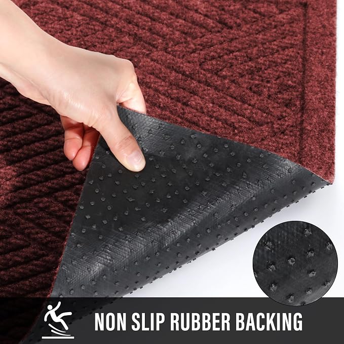 HIYARD Sturdy Front Door Mat, Absorbent Muddy Dirt Resist Welcome Door Mats Outdoor Indoor, Stain and Fade Resistant, Non-Slip Rubber Backing Low Profile Doormat for Entryway, 47×32, Red - Image 4