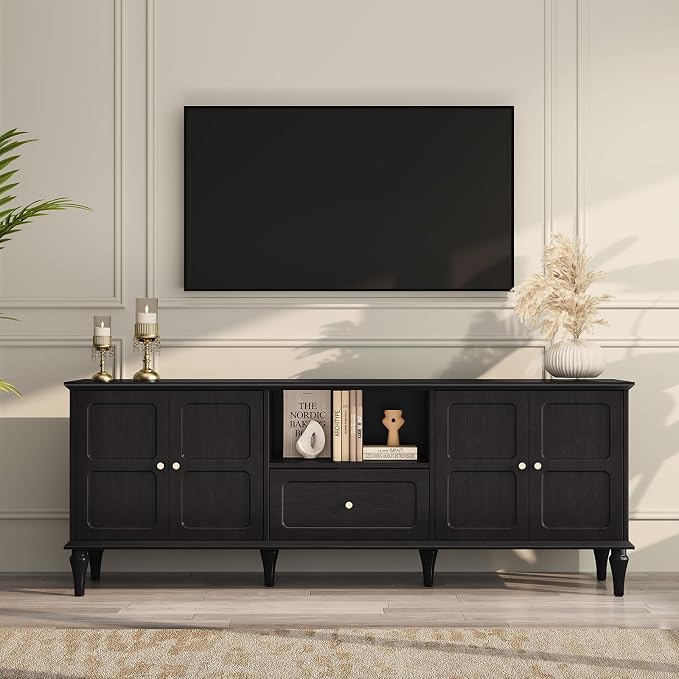 ARTPOWER 67'' Mid-Century Modern TV Stand with Storage Drawer and Doors, Long TV Stand with Adjustable Shelves for 75 Inch TV for Living Room, Bedroom, Black by PowerofArtBetterforLife