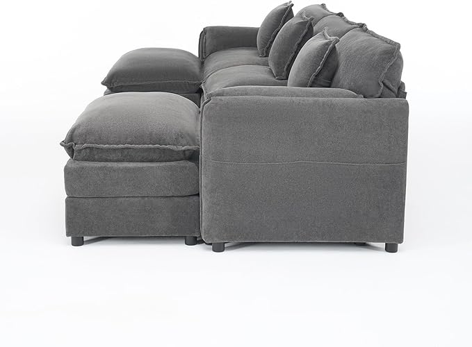 109-Inch U-Shaped Sectional Cloud Sofa Oversized Modular 5 Seaters Sofa Couch with 2 Ottoman Chaise and Pillow Armrest, Chenille Upholstered Convertible Cloud Couch