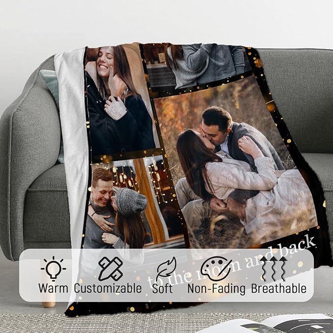ROMANDY Ships Next Day Custom Blanket with Picture Customized Banket Personalized Throw Blankets Customizable Photo Blankets Customize Gifts for Mom Dad Girlfriend Boyfriend Wife Husband Her Him