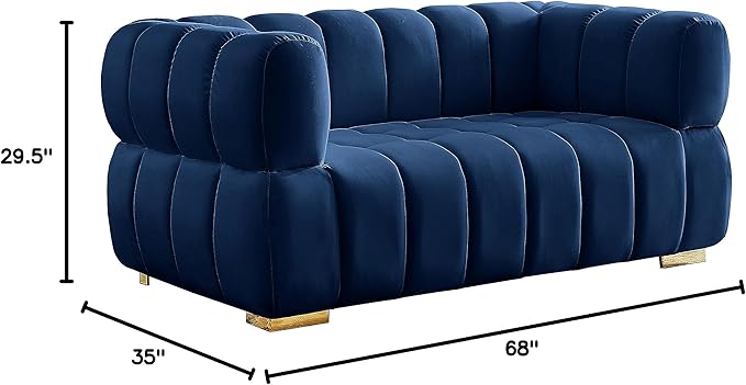 Meridian Furniture 670Navy-L Gwen Collection Modern | Contemporary Velvet Upholstered Loveseat with Deep Biscuit Tufting