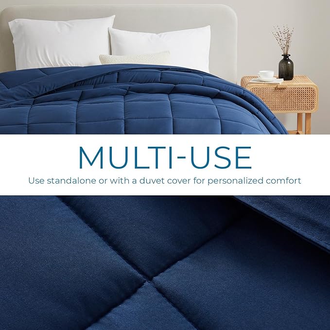 Nestl Quilted Down Alternative Comforter - Queen Size, All Season Navy Duvet Insert with Corner Tabs